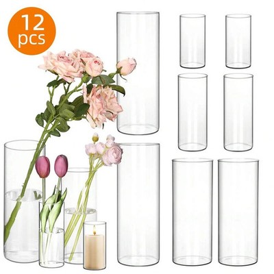 Tomnk 12 24 pcs Clear Glass Cylinder Vases 4 6 8 10 Inch Tall Centerpieces
