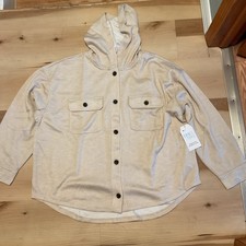 Time and Tru Women's Oatmeal Heather Hooded Shacket XL 16-18 