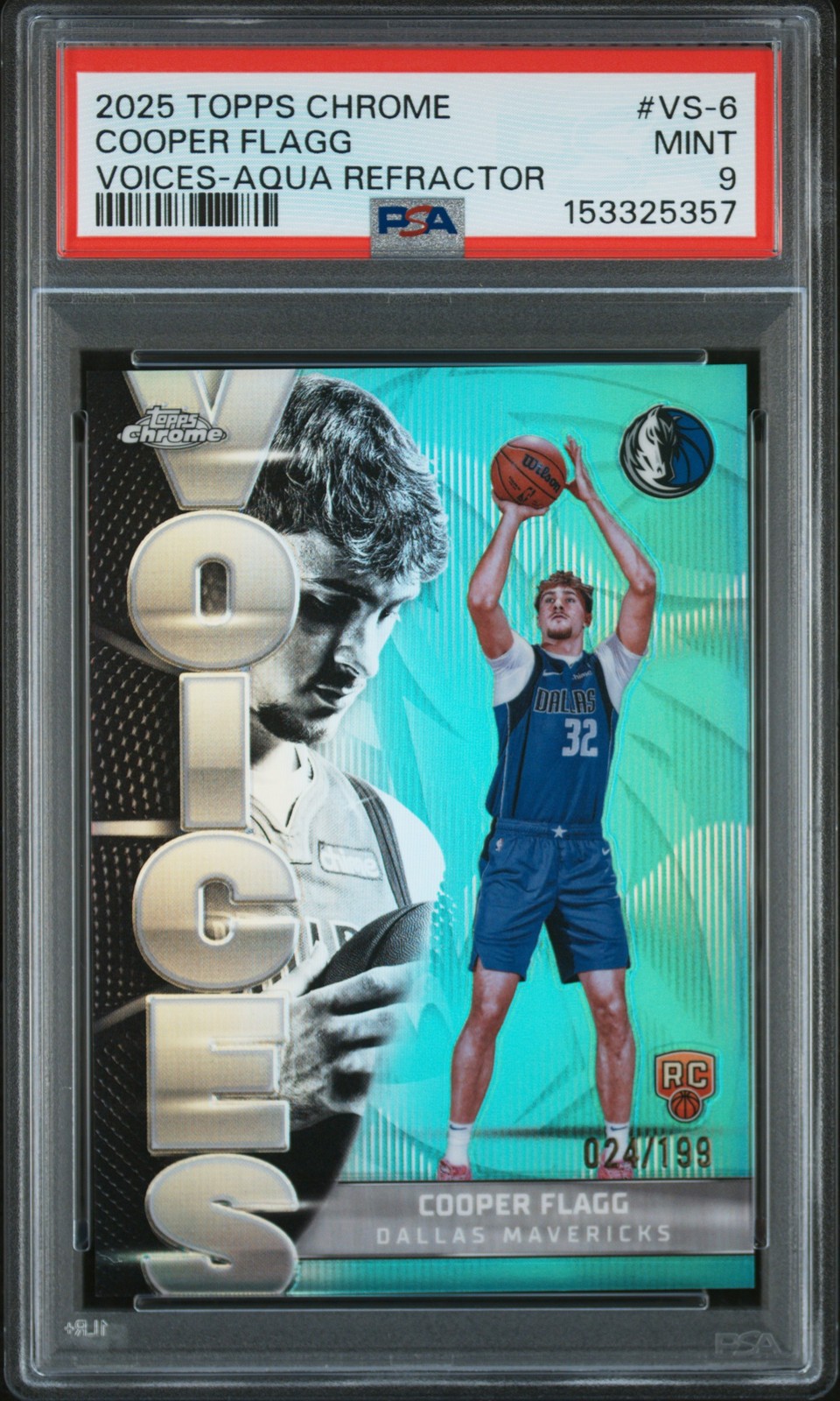 2025 TOPPS CHROME VOICES AQUA REFRACTOR #VS-6 COOPER FLAGG 24/199 PSA 9