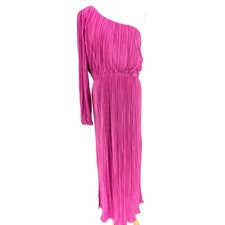 Petal & Pup Pontee Satin One Shoulder Pleated Midi Dress Orchid Pink Glam Large
