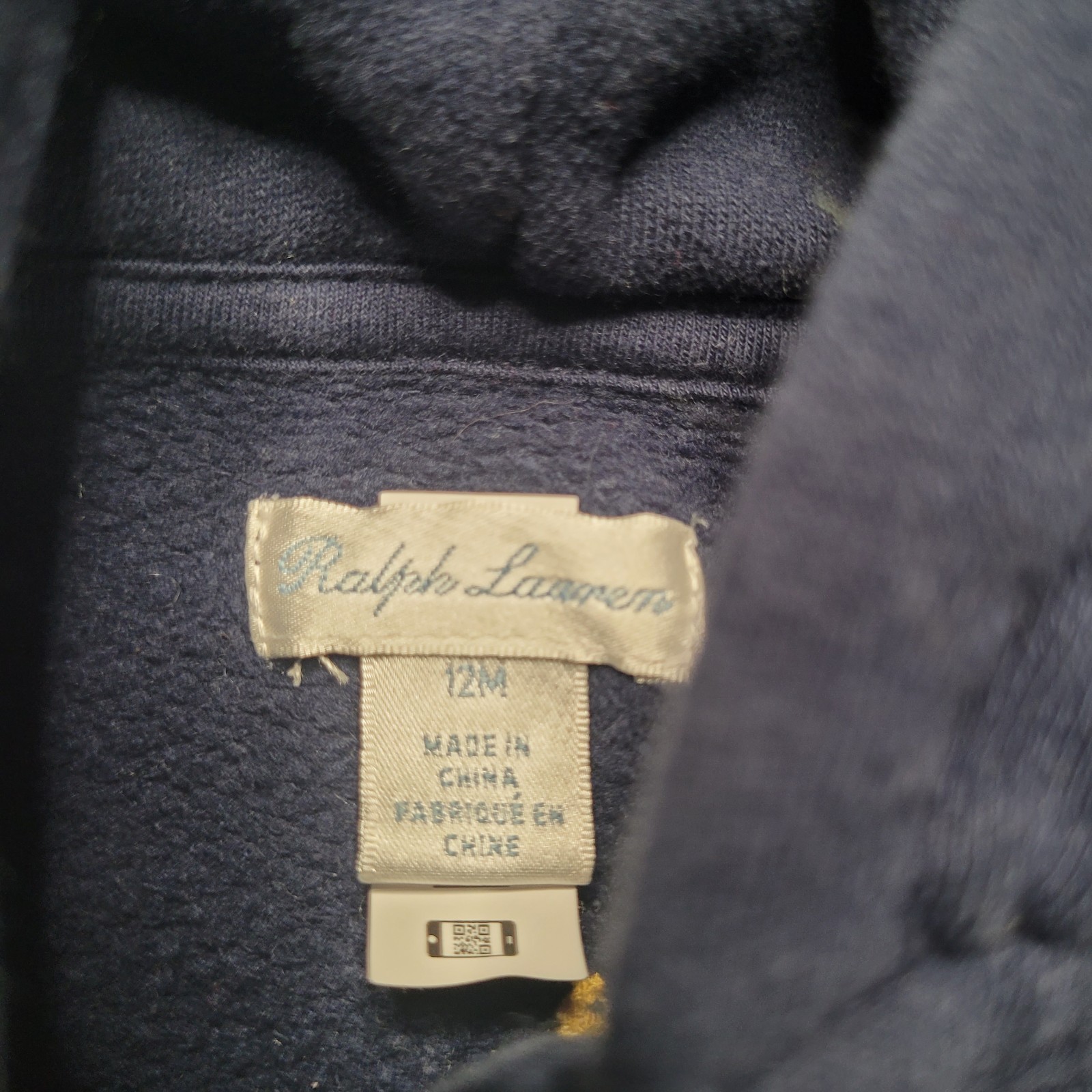 Giacca Ralph Lauren 12M blu navy polo pony pile full zip cappuccio ricamato