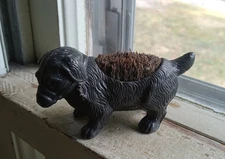 1890s RARE METAL SHORT LEG TERRIER DOG PEN WIPE W/ORIGINAL HORSE HAIR BRISTLES