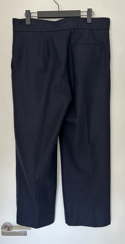 COS womens Navy Blue Flat Front Cropped Pants size 40 12 wool blend Pockets - Picture 5 of 12
