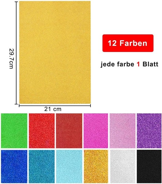 12 Blatt Glitzerpapier Zum Basteln Und Gestalten,21X29.7Cm A4 Bunt Glitzer-image