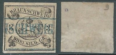 1863-65 GERMANY ANTIQUE STATES BRAUNSCHWEIG USED COAT OF ARMS 3 S BLACK ON PINK - US37