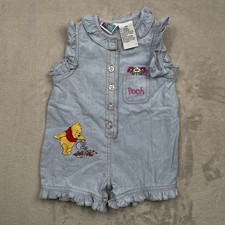 Vintage Winnie the Pooh Romper Shortalls Dress Girls Baby Size 12M Floral 90s