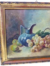 Altes Ölgemälde auf Holz Obst auf Tisch Maler unbekannt 34 / 25 cm Nachlass top