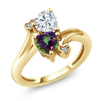 18K Yellow Gold Plated Silver White Moissanite Green Mystic Topaz and Diamond