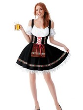 TOONRAIN Black Oktoberfest Women Dirndl Dresses Beer Costume Large,
