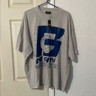 Gray and Blue Short Sleeve Tee with Bold B Graphic by Boohooman 3XL