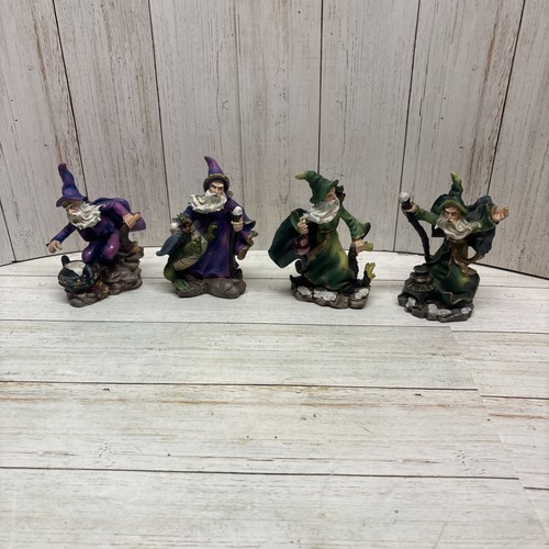 Yardwork Originals 4 Wizard Figurines Statues Magical Whimsical 6" Green Purple