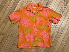 Vintage Hawaiian Barkcloth Aloha Button Up Shirt Size Small 60s