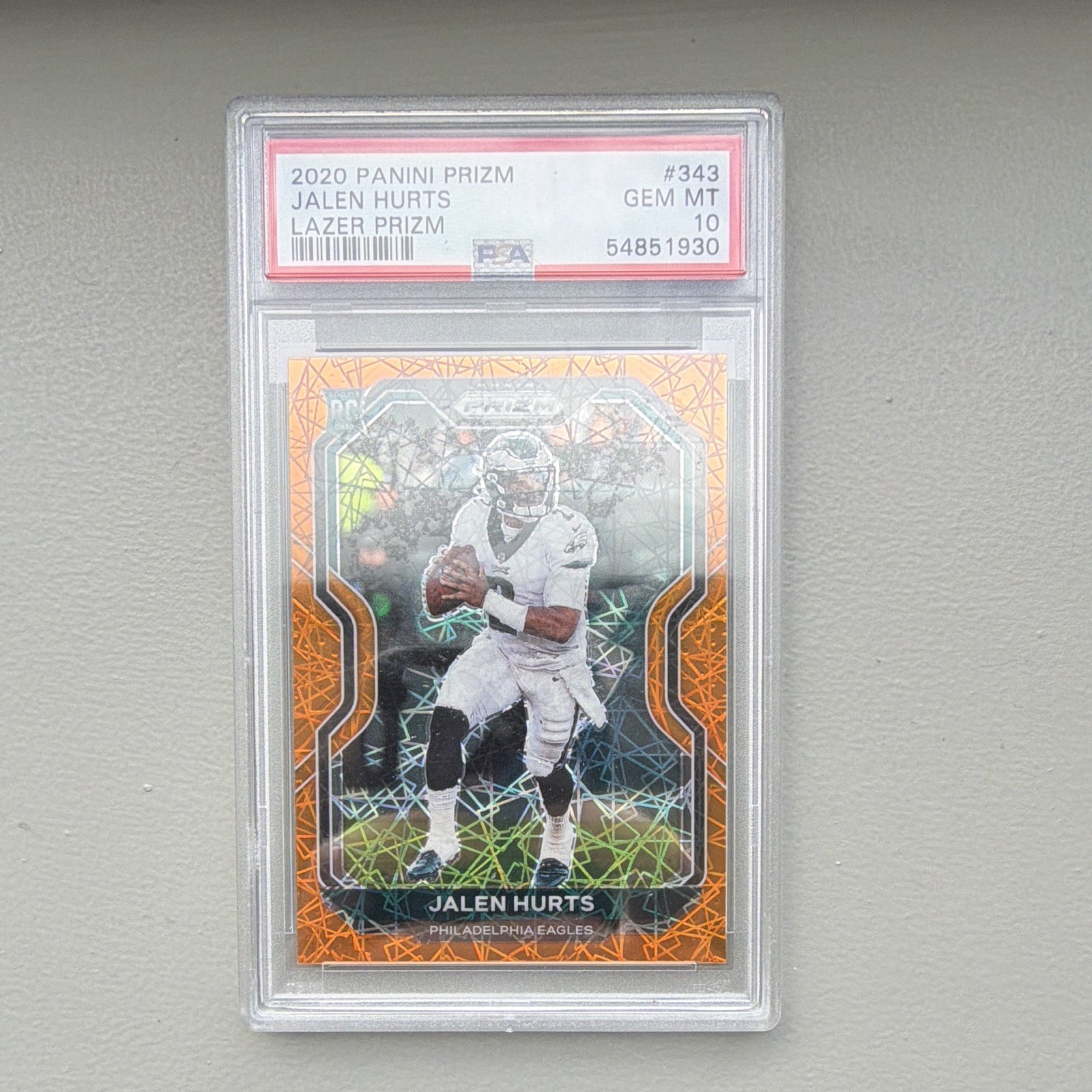 Panini 2020 Prizm Jalen Hurts RC Lazer Prizm #343 Eagles PSA 10 view 1