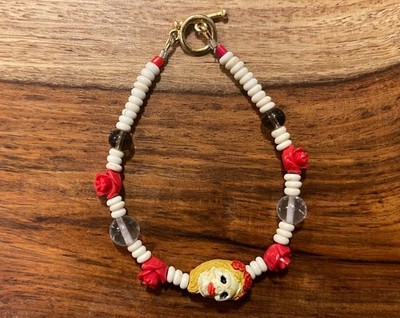 FOXMAN LUCKY VOODOO BEADS - 7 1/2'' DAY OF THE DEAD, QUARTZ, ROSE UNISEX BRACELET