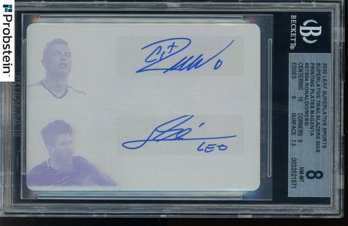 2020 Leaf Printing Plate Cristiano Ronaldo Lionel Messi DUAL AUTO 1/1 BGS 8