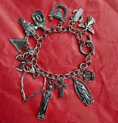 Silver Charm Bracelet  Western Cowboy South West Texas Mexican Spiritual Theme