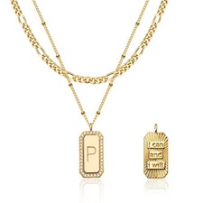 Layered Initial Necklace for Women - 14K Gold Plated Letter Pendant Chain Choker