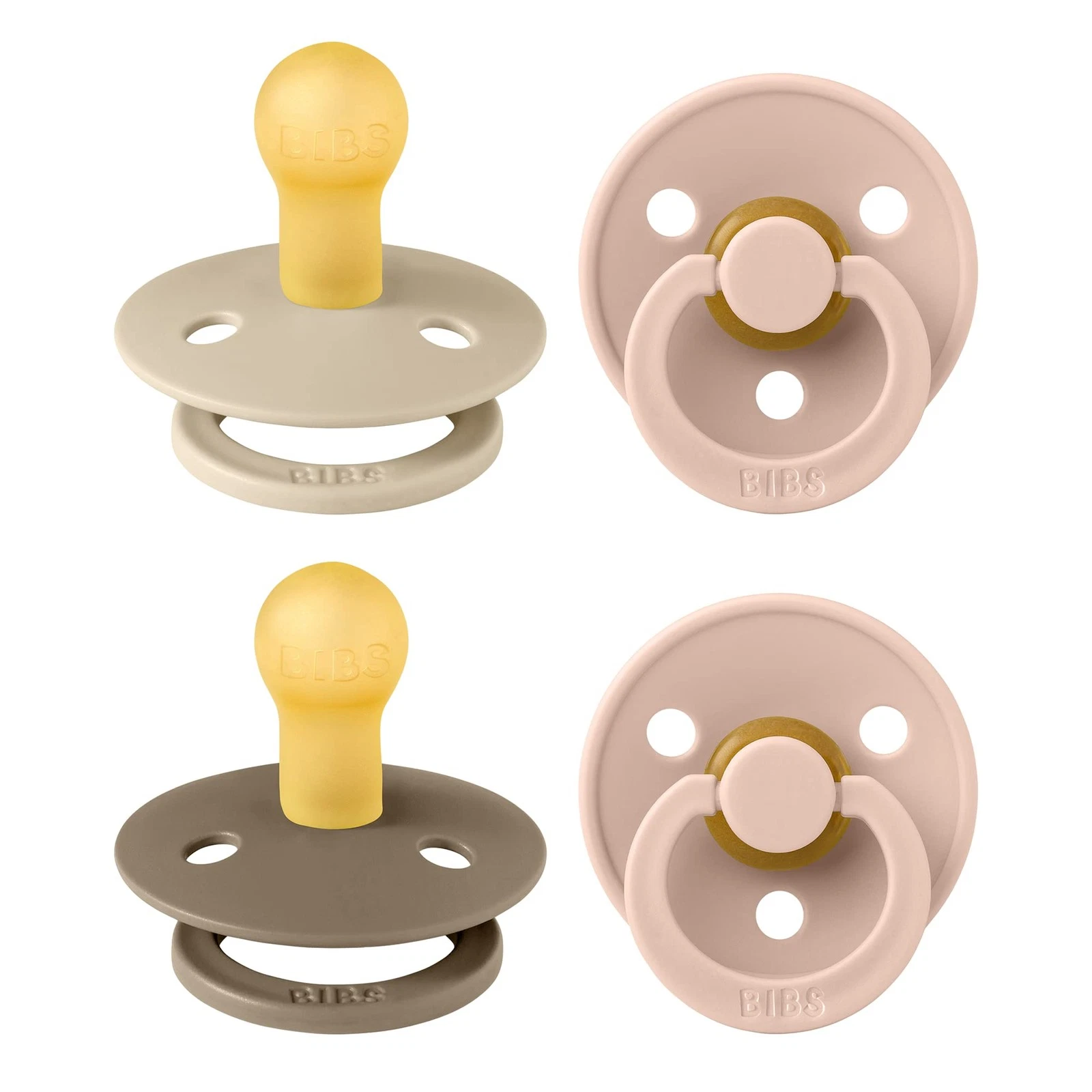 BIBS Natural Rubber Baby Pacifiers 0-6 Months Pink Pack of 4 BPA Free