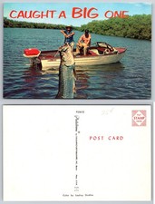 Exaggerated Fishing Boat Catch Angler Fish Postcard