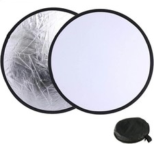 2 in 1 Lighting Reflectors Round Folding Portable 30cm/12inch silver/black