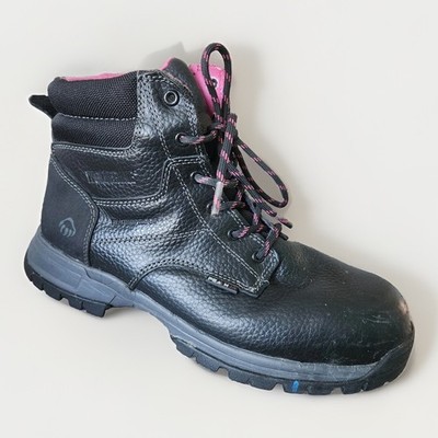 Wolverine Piper Womens Size 10 Black Pink Leather Comp Toe Waterproof Work Boots