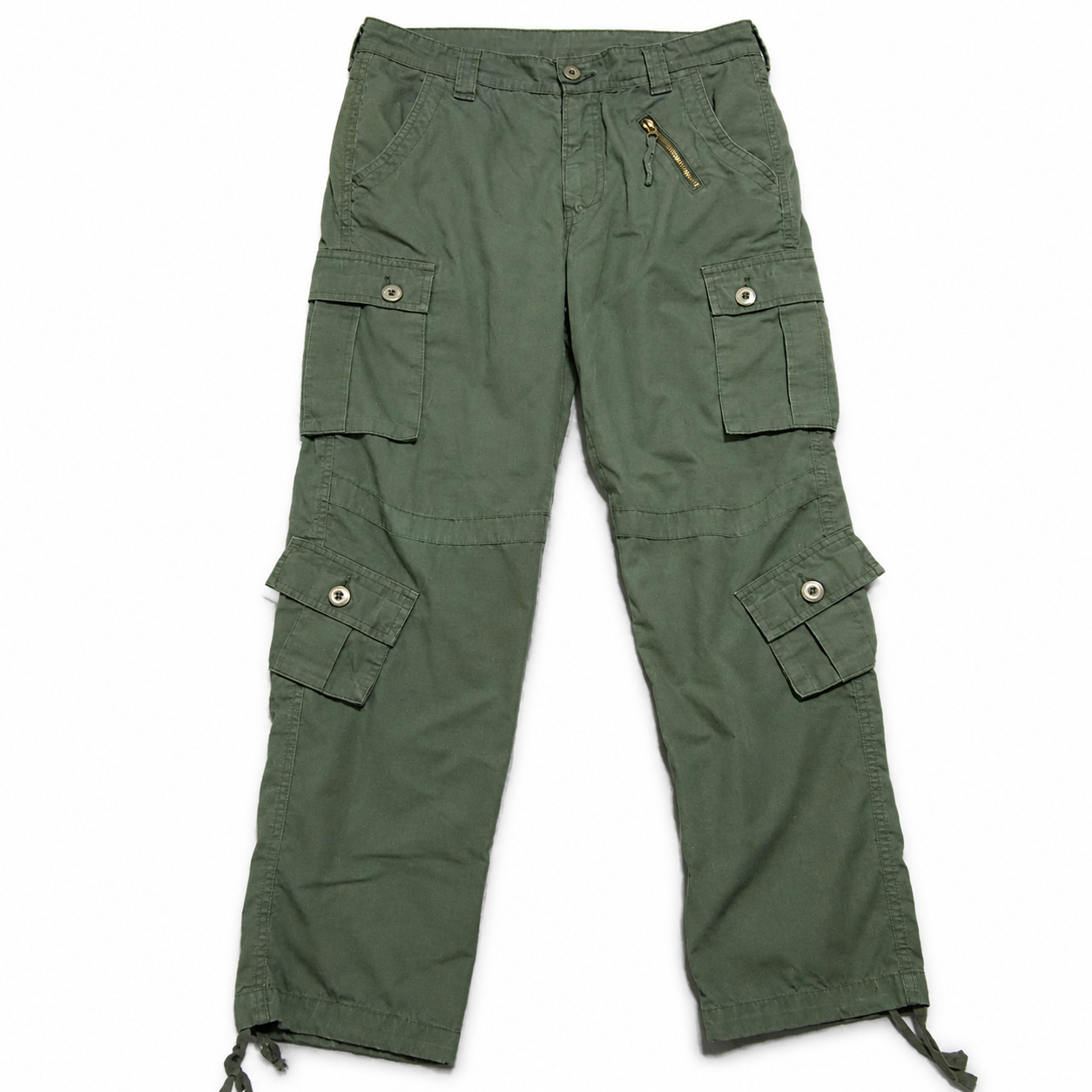 VTG Must Way Green Cargo Pants Men’S 34 34x30 Baggy Wide Leg Drawstring Hem