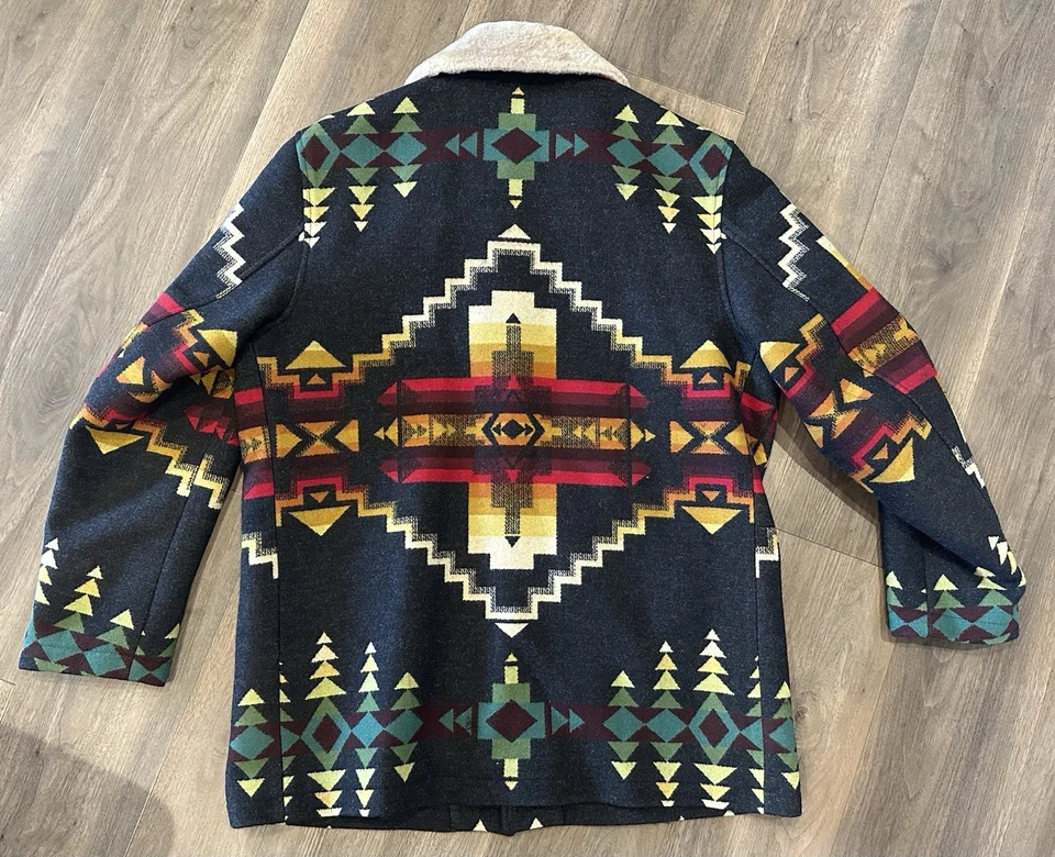 Pendleton Brownsville Wool Coat Shearling Collar Four Corners Black Sz Large NEW - Image 2 of 4