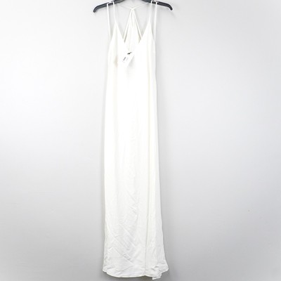 Staud Machu V-Neck Silk Maxi Halter Back Dress In Ivory - Women's Size Medium