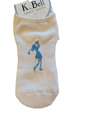 K Bell Sport White Ankle Golf Socks  Blue Lady Golfer Ladies 9-11 NWT