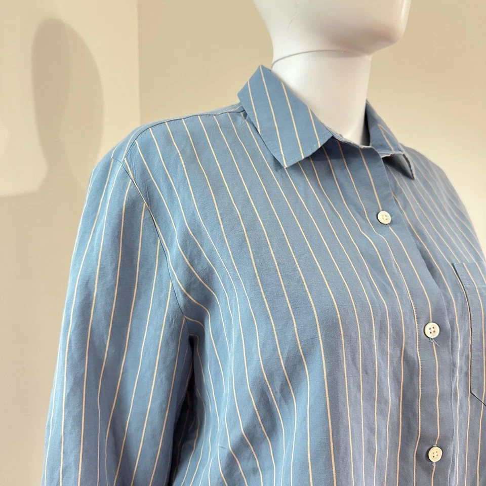 Jenni Kayne 尺寸 L 纽扣条纹经典衬衫上衣极简主义现代主义蓝色 — 第 3/4 张图片