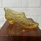 Golden Yellow Vintage Fenton Daisy & Button Glass Shoe 1960's