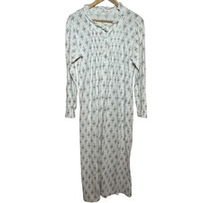 Vintage Talbots Floral Print Ruffle Neckline Button Front Pleated Night Gown