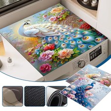 Floral Peacock Washing Machine Cover Mat Diatom Ooze Non-Slip Top Protector Pad