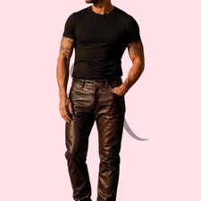 Mens Causal Brown Leather Classic Dress Pant ...