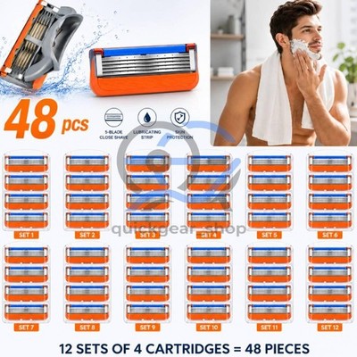48PCS Fusion 5 Men's Razor Blades Refill Replacement Comfortable Shave Trimmer