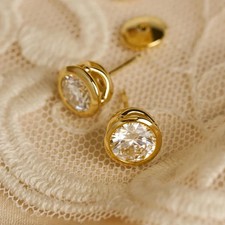 2Ct Round Cut Lab Created Diamond Bezel Set Stud Earrings 14K Yellow Gold Plated