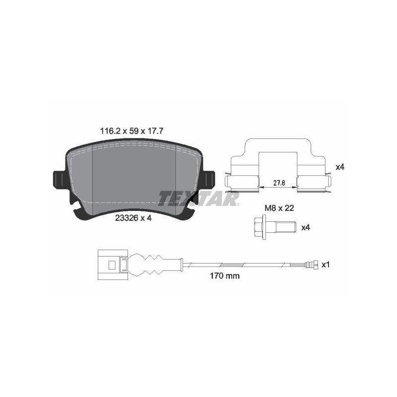 TEXTAR 2332602 Brake Pads Set Rear for Transporter Multivan California