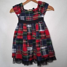 Baby Gap Dress Toddler 2T Red Green Blue Patchwork Plaid Tartan Tulle Party
