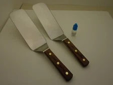 USA Set (2) Wood Handle 8X3 Hi Carbon Steel Semi Flex Blade Spatulas Factory 2nd