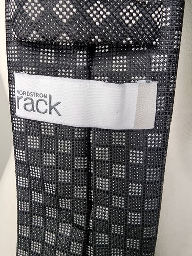 Nordstrom Mens Black and Grey Woven Check Tie - Picture 3 of 4