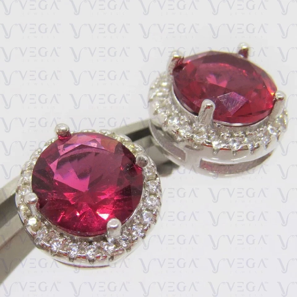 4.50 克拉圆形切割天然碧玺和钻石耳钉 18k 镀白金 — 第 3/4 张图片