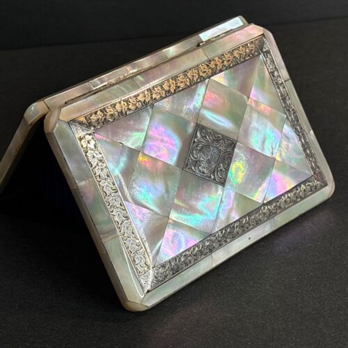 Antique mother of pearl Calling card case/England 1900/Business Card/Silver - Picture 9 of 11