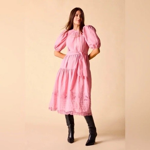 St. Roche NWT Astrid Dress in Peony Size 6 Cottagecore Spring Eyelet Lace Detail