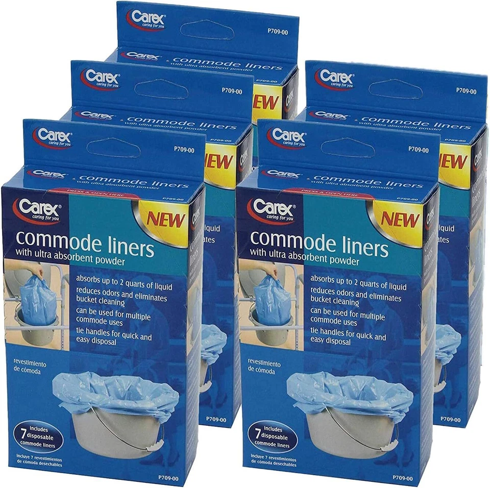 Carex Commode Liners Holds 2 Quarts Liquid, 5 Packs of 7 liners, 35 Count