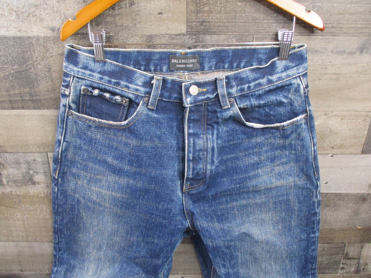 Balenciaga Garde-Robe Jeans Mens 32 Blue Denim Distressed