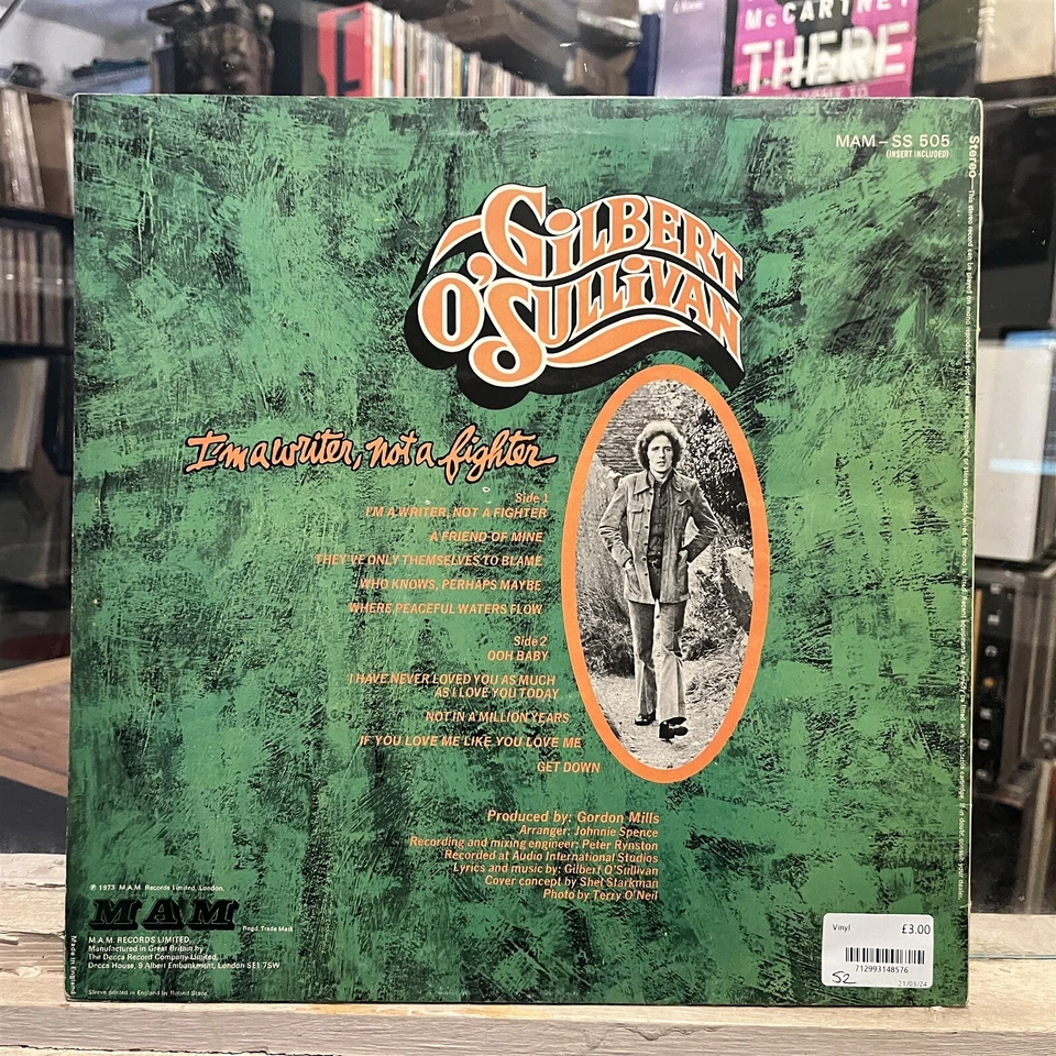 [ROCK/POP]~EXC LP~GILBERT O'SULLIVAN~I'm A Writer, Not A Fighter~{1973~MAM}~UK I - Image 2 of 4