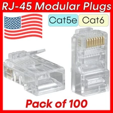 100pcs RJ45 Modular Plugs 8P8C Cat5e Cat6 Ethernet Cable Connector End Plug