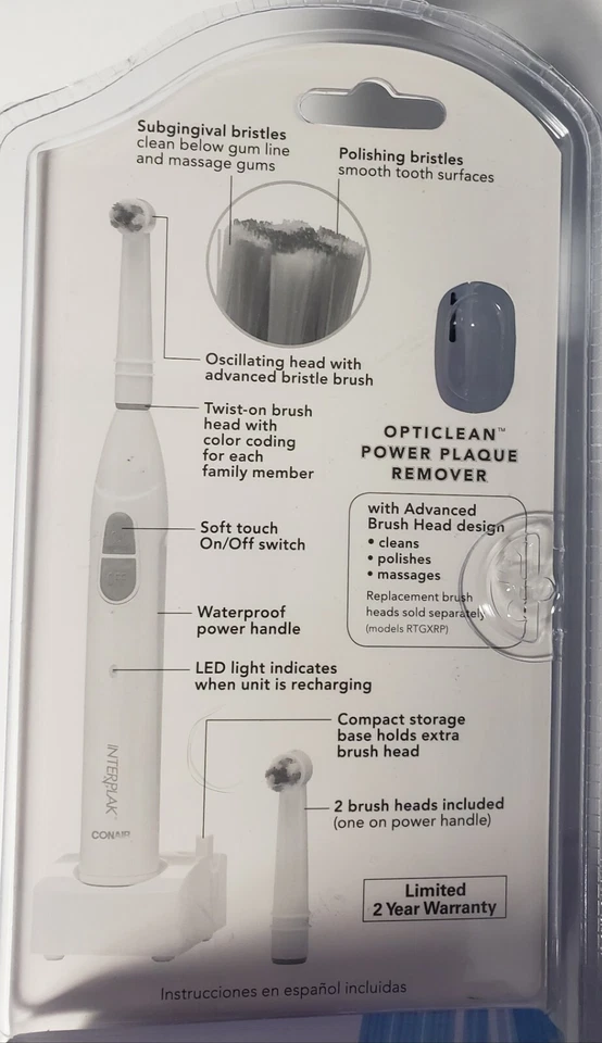 Interplak Opticlean Conair Power Plaque Remover Rechargeable Toothbrush New - Image 2 of 2