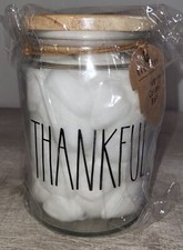 Rae Dunn THANKFUL Fall Glass Jar w/ Cotton Balls NEW