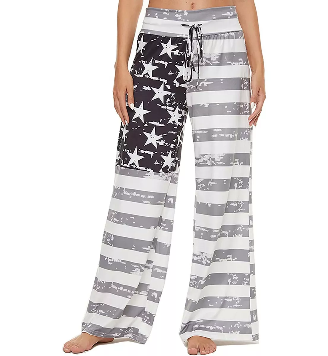 ROSA JUNIO Comfy Womens Pajama Lounge Pants Drawstring Flag Wide Bottoms L  & 3XL